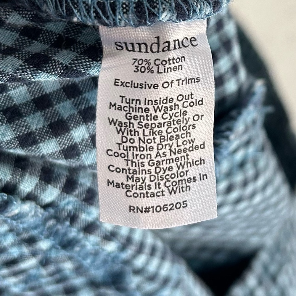 Sundance Life Of Dreams Gingham Plaid Pants Petite Blue Linen Cotton Sz P8 - Picture 6 of 6